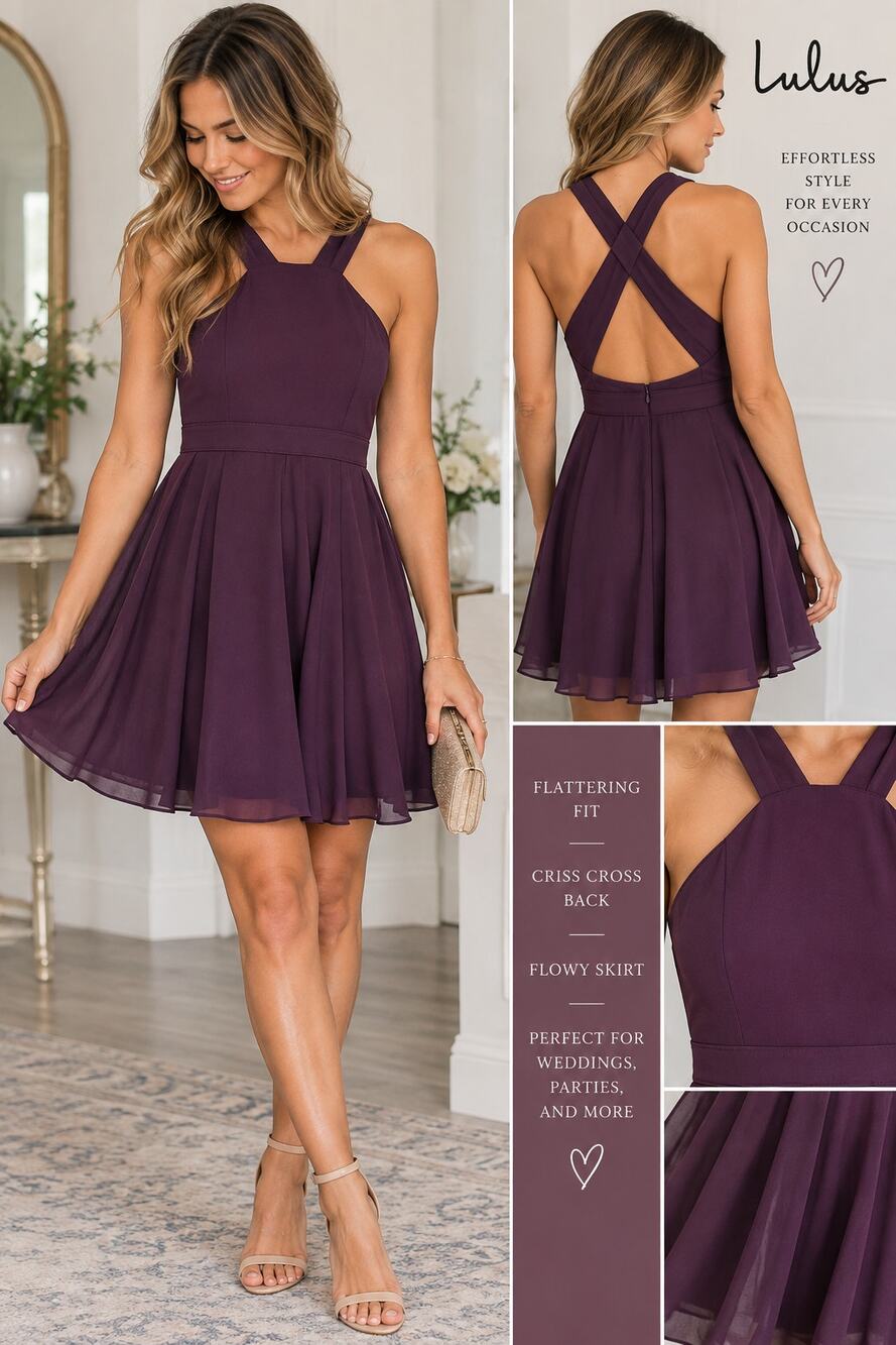 Lulus Purple Strappy Criss Cross Back A-Line Mini Dress M